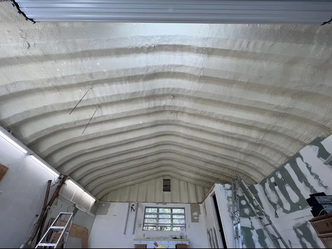 Spray polyurethane foam applied to the underside of a metal roof deck in Antioch